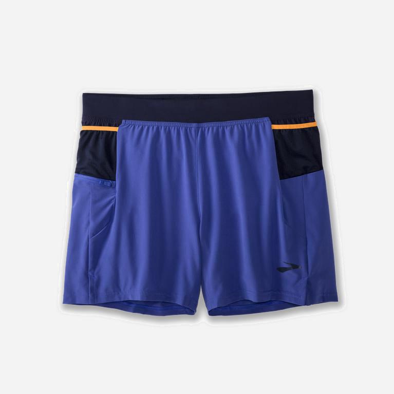 Brooks Sherpa 5 2-In-1 Australia - Men's Running Shorts - Amparo Blue/Navy/Fluoro Orange (081429-WKJ